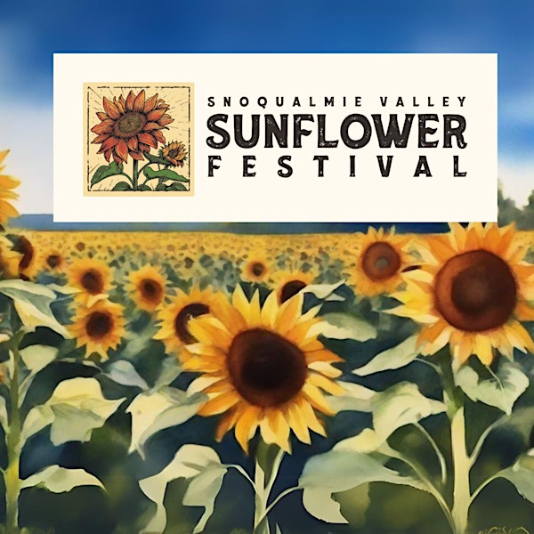 A picturesque view of the Snoqualmie Valley Sunflower Festival highlighting both the sprawling farms and vibrant town fair.