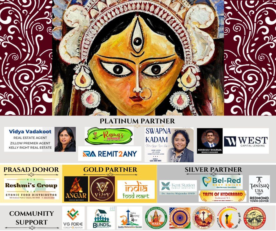 Poster for the B.F.S. Durga Puja 2025 in Redmond, highlighting key details of the event.